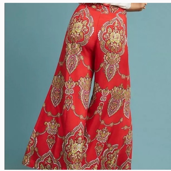 Anthropologie Manon Pants Red Paisley Size 0 - Picture 2 of 9